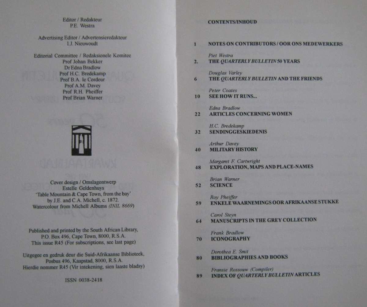 Quarterly Bulletin of the South African Library Editor P E Westra      Publisher: The Sou