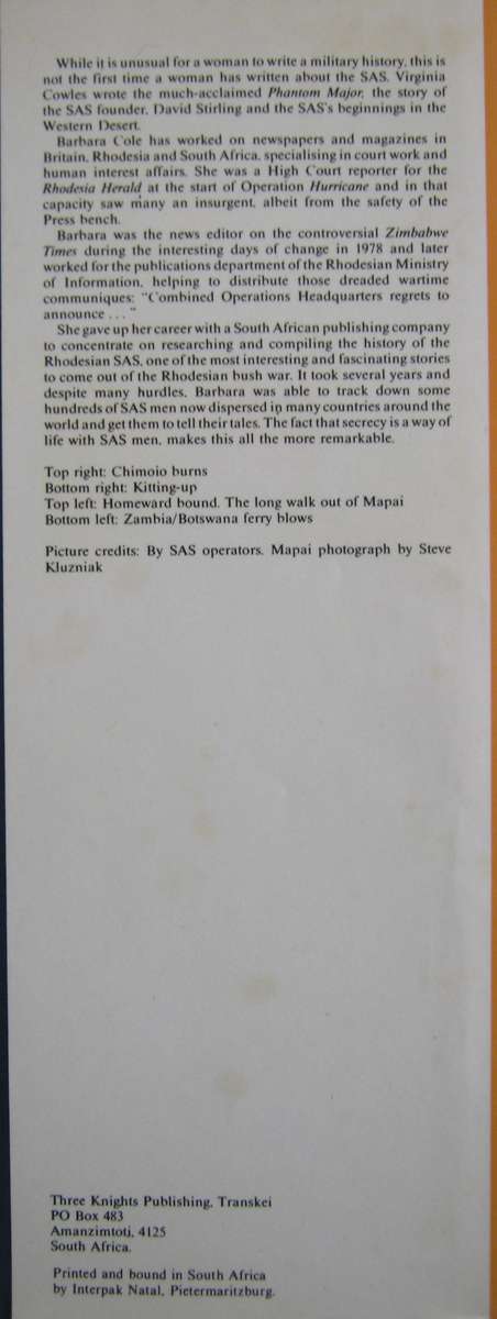 The Elite  -  The Story of The Rhodesian Special Air Service Barbara Cole. Signed by the author