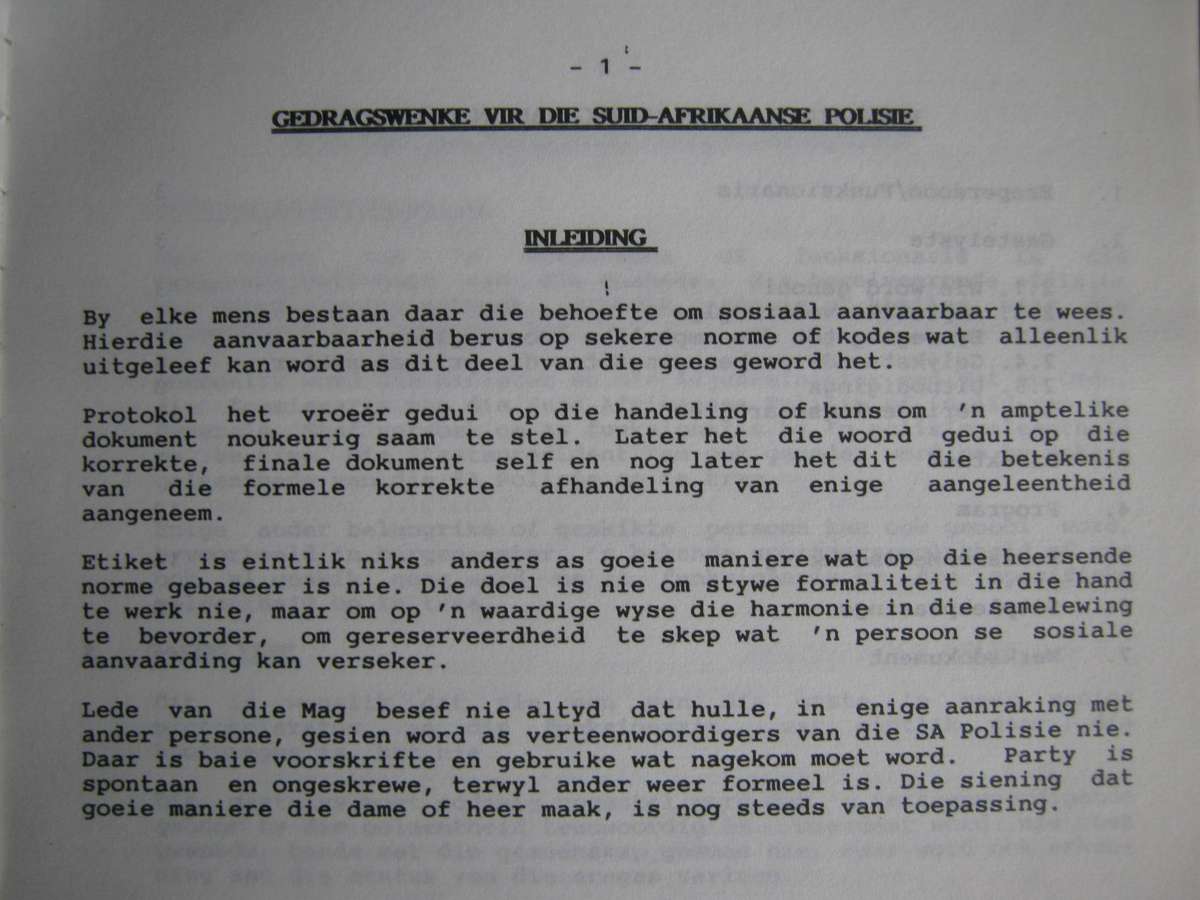 Gedragswenke vir die Suid Afrikaanse Polise