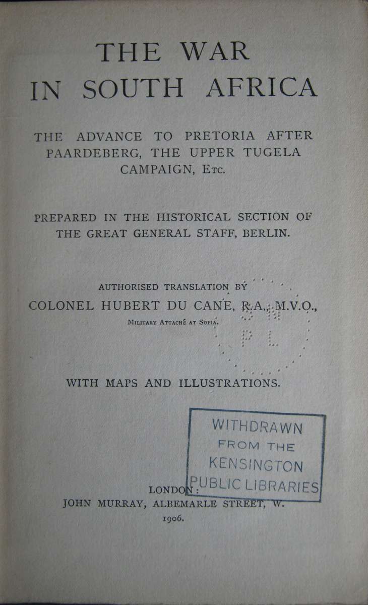 The German Official Account of the War in South Africa 2 Volumes W H H Waters |  H Du Cane