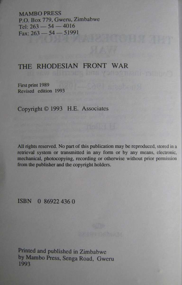 The Rhodesian Front War Couter-insurgency and Guerrilla Warfare 1962-1980 H Ellert
