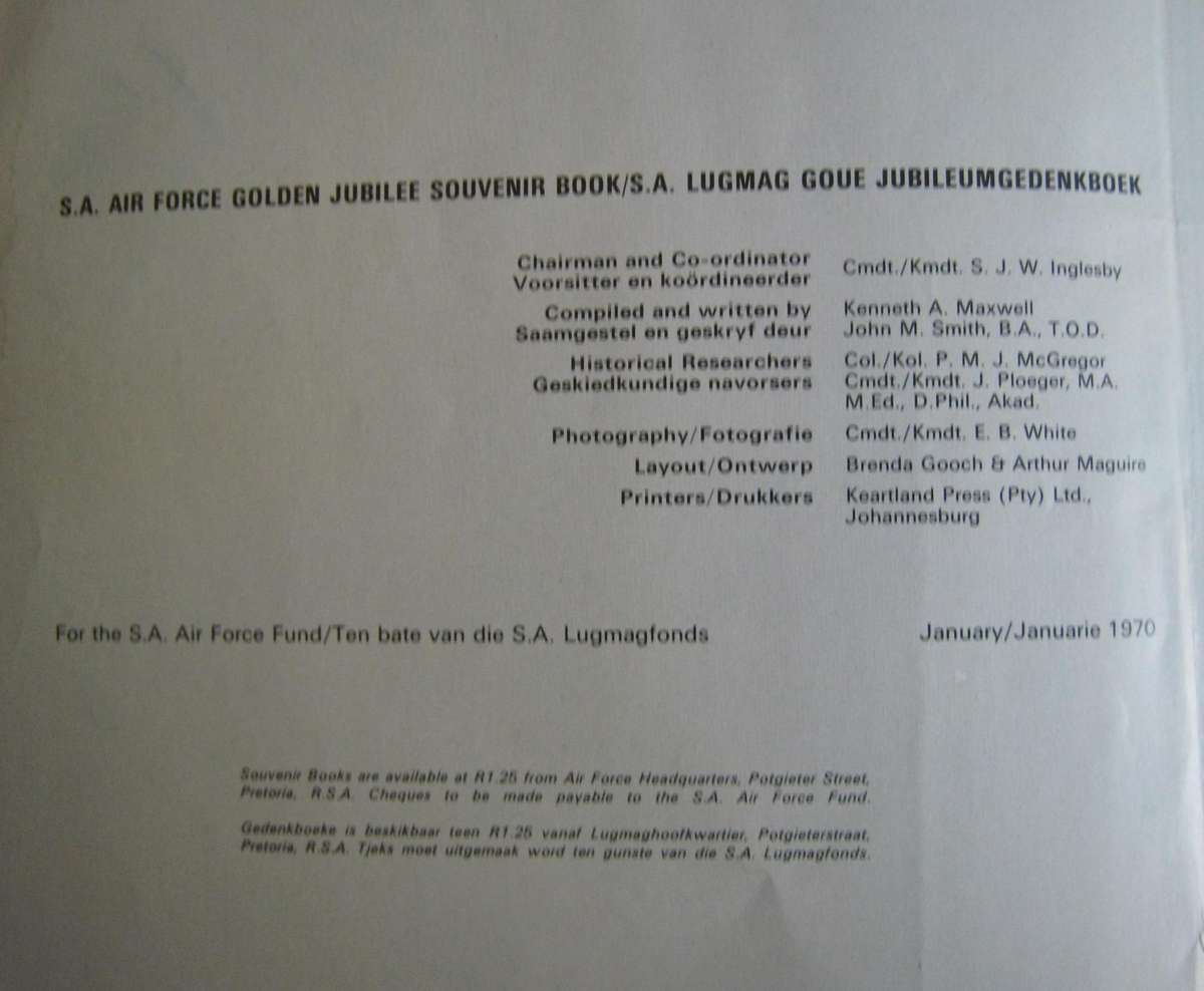 Per Aspera Ad Astra 1920-1970 SA Airforce Golden Jubilee Souvenir Book