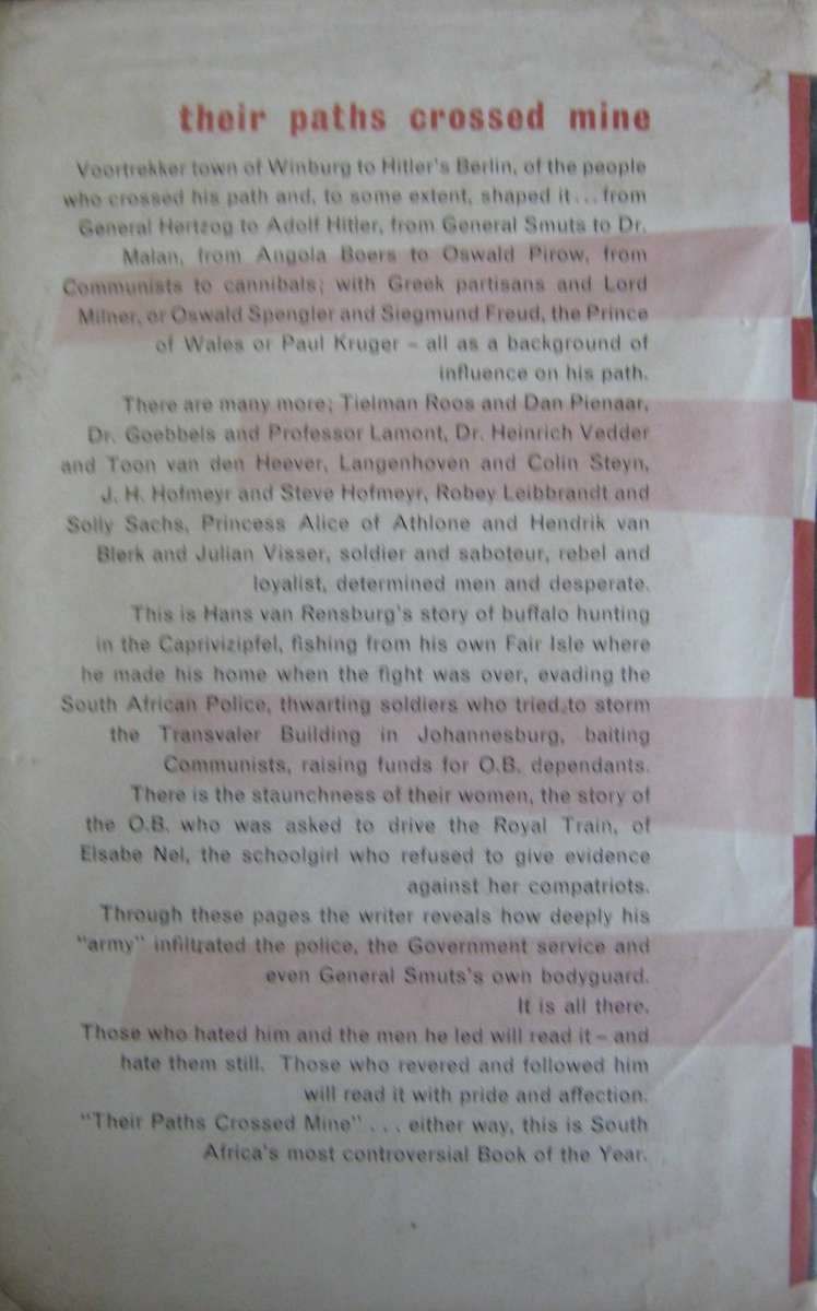 Their Paths Crossed Mine Memoirs of the Commandant-General of the Ossewa-Brandwag Hans Van Rensburg