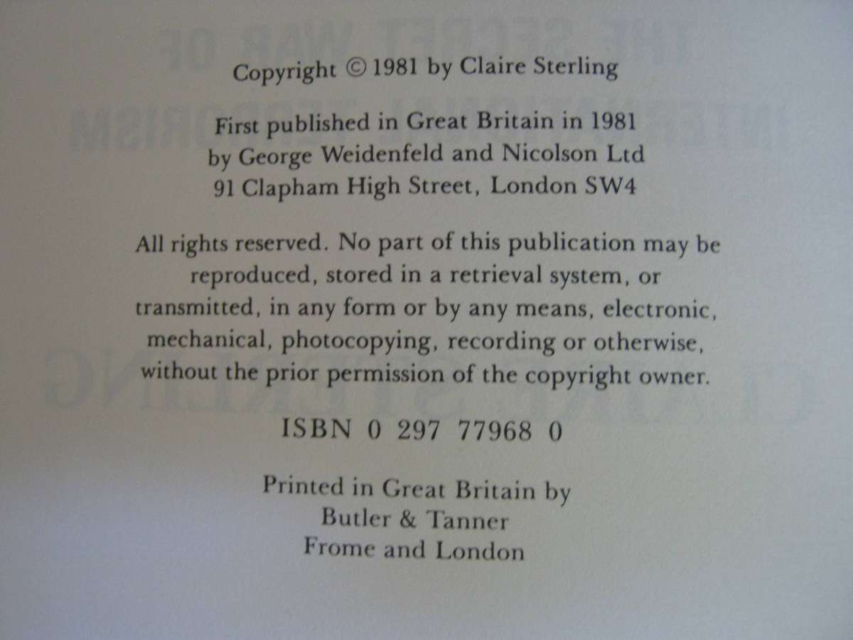 The Terror Network The Secret War of International Terrorism Claire Sterling