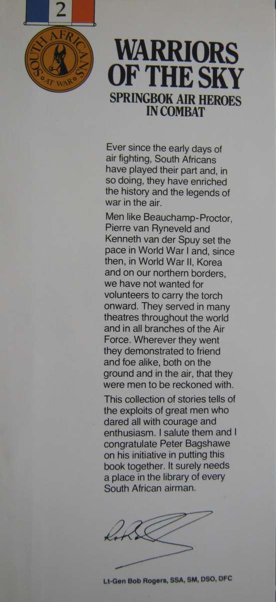 Warriors of the Sky. Springbok Air Heroes in Combat     Author: Peter Bagshawe   Publisher: Ashanti