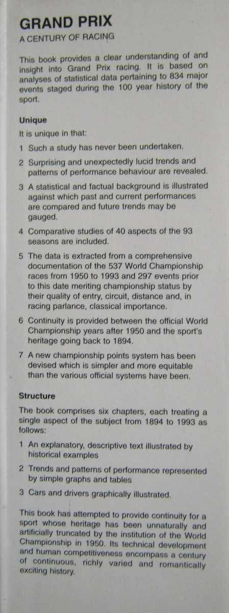 Grand Prix A Century of Racing  Patrick OBrien    Publisher: AA Racing, Kyalami, South Afri