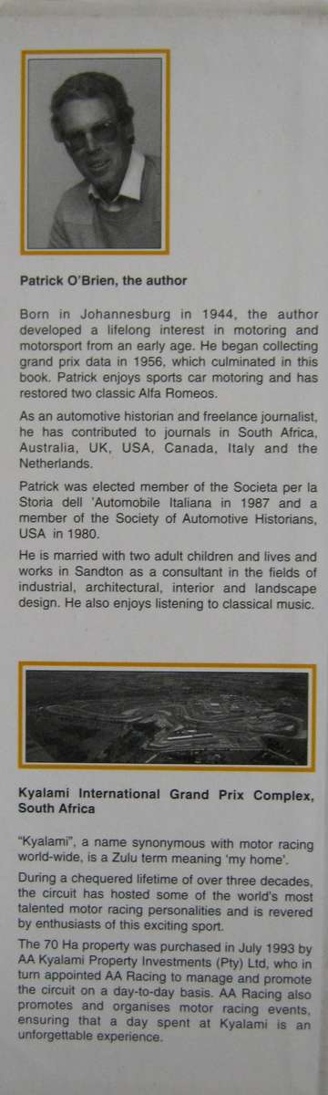 Grand Prix A Century of Racing  Patrick OBrien    Publisher: AA Racing, Kyalami, South Afri