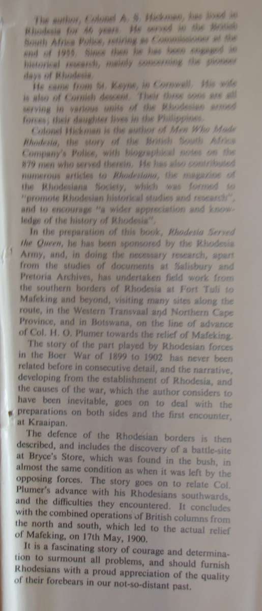 Rhodesia Served The Queen Rhodesian Forces in the Boer War 1899 - 1902 Volume 1  A S Hickman