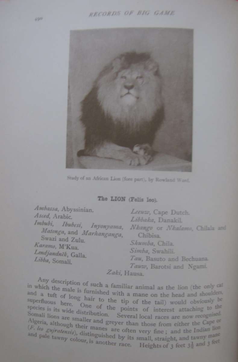 Rowland Ward Records of Big Game with their Distribution , Characteristics, Dimensions & Weights