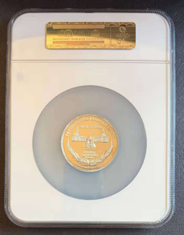 MASSIVE slabbed 5 OUNCE 999 SILVER Proof Mandela Inauguartion Medallion