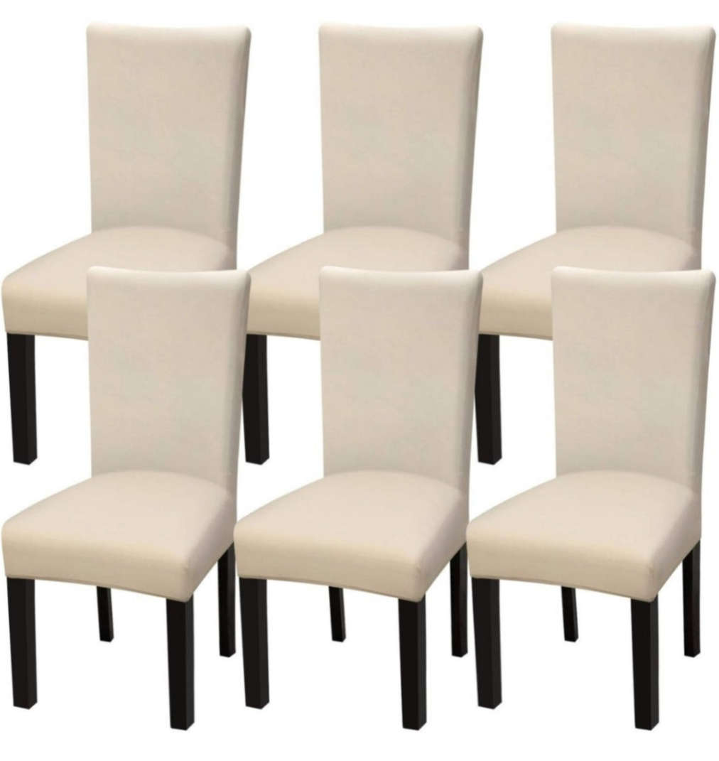 Elastic Chair Covers (Set Of 6) Made for high back dining chairs, Colour- Cream