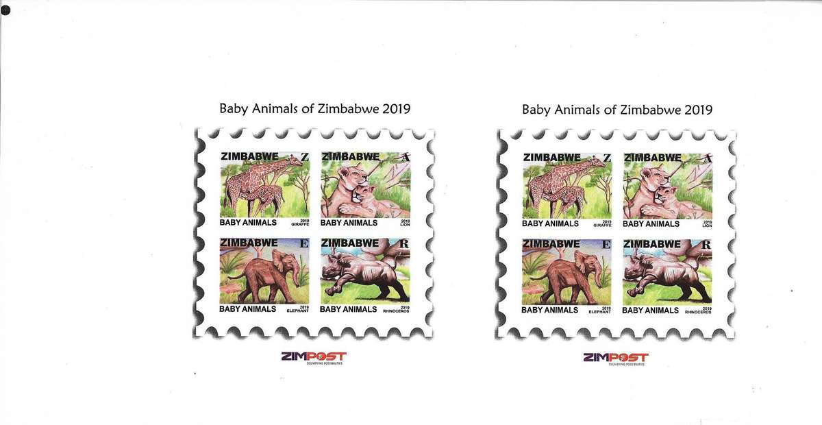 Zimbabwe 2019 Baby Animals (x2) uncut miniature sheets from proof sheet.