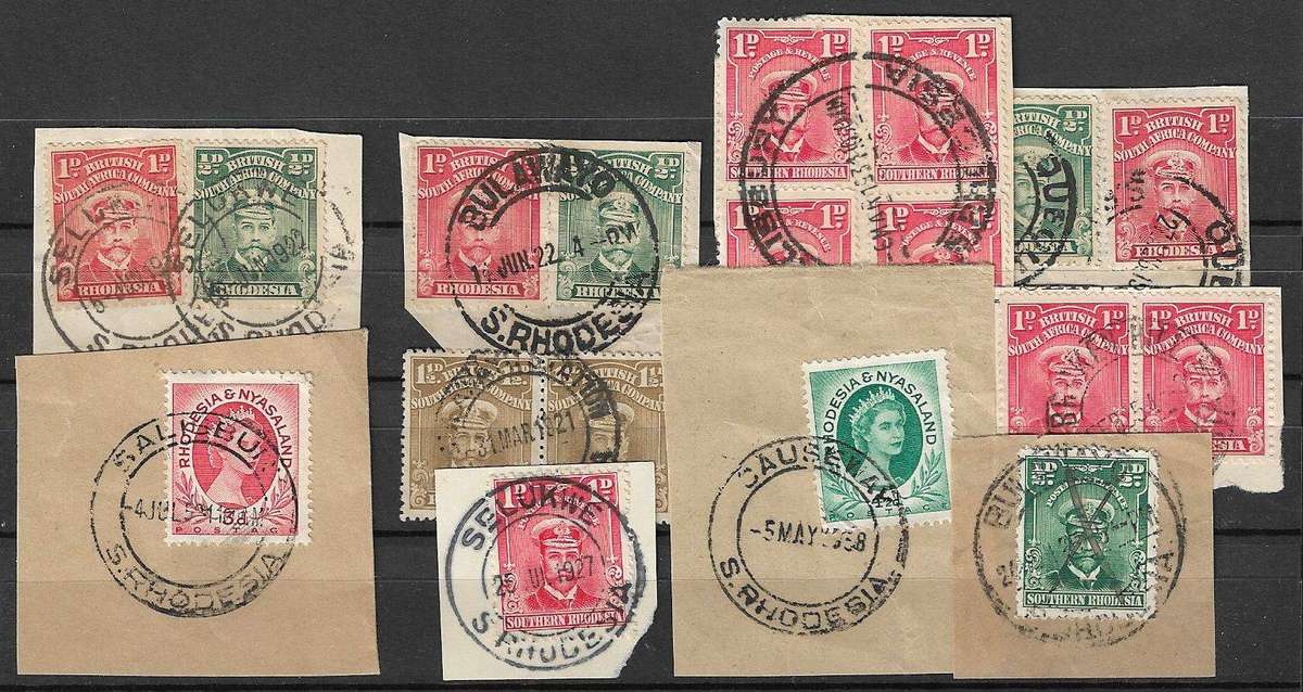 Rhodesia postmarks mixed lot on stock card.