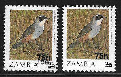 Zambia variety 75n triple overprint on 2n value.