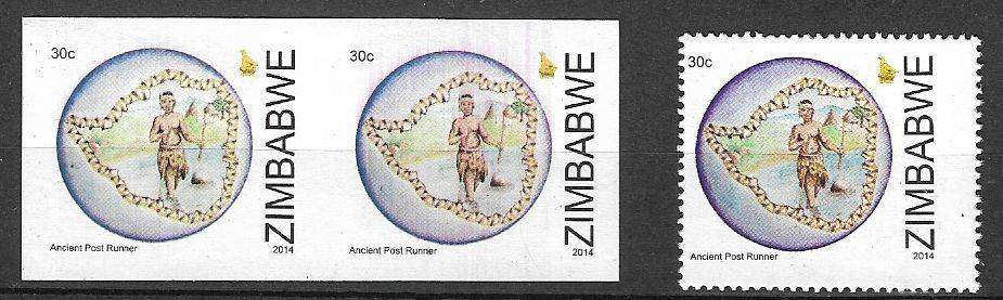 Zimbabwe variety 30c Post Runner 2014 proof plus normal.