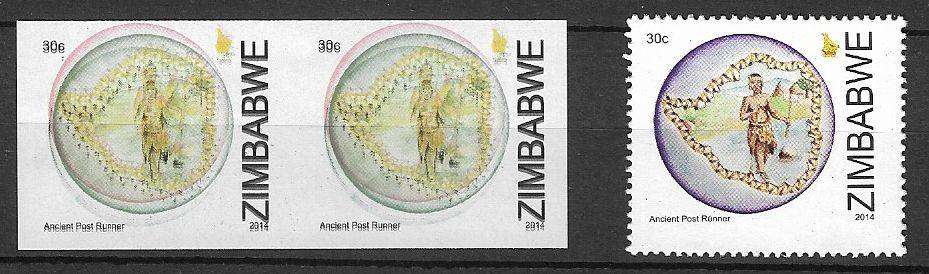 Zimbabwe variety 30c Post Runner 2014 proof plus normal.