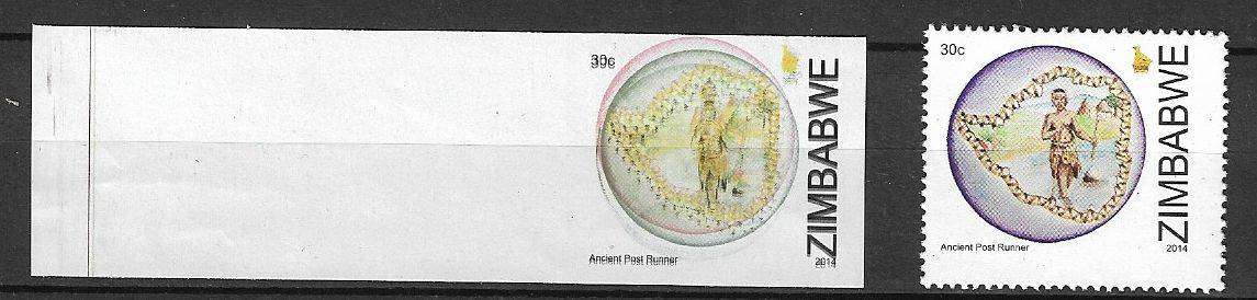 Zimbabwe variety 30c Post Runner 2014 proof plus normal.