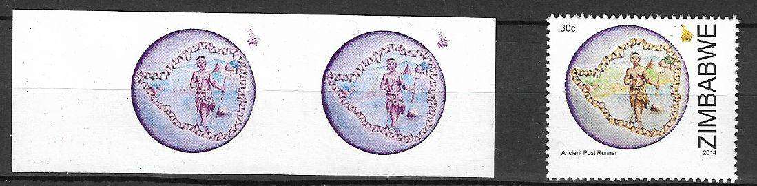 Zimbabwe variety 30c Post Runner 2014 proof plus normal.