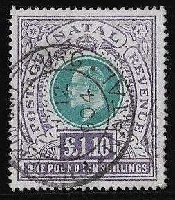 Natal Edward vii one pound ten shilling fine used catalogue value R5500.