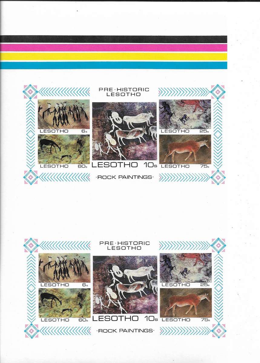 Lesotho imperforated Rock Paintings (x2) miniature sheets.