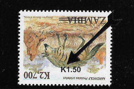 Zambia variety inverted overprint.