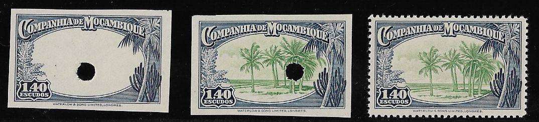 Mozambique printers file copies plus issued stamp.