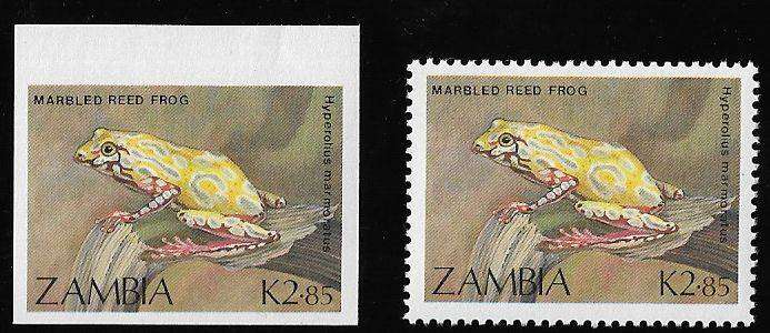 Zambia variety K2.85 imperforated plus normal stamp.