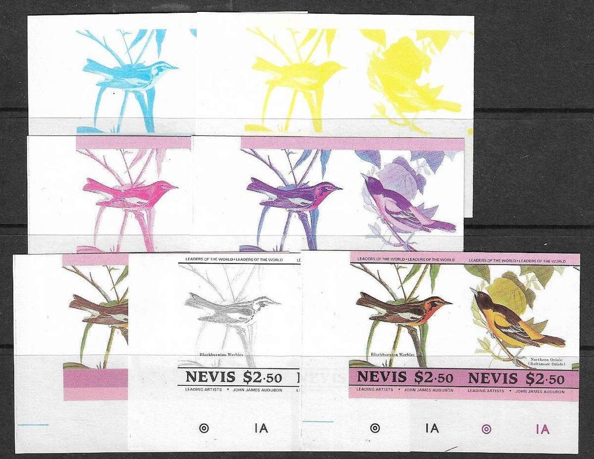 Nevis imperforated birds from proof sheets.