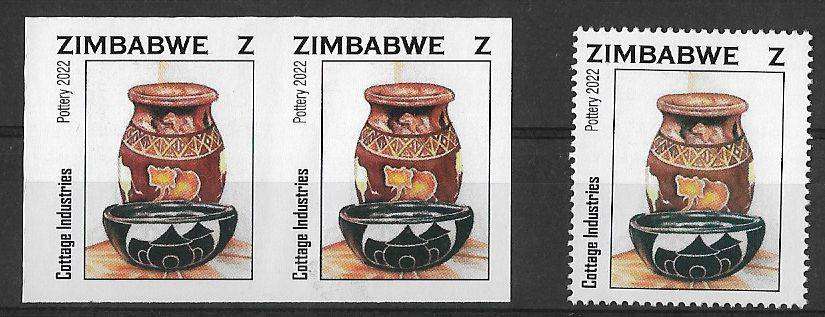 Zimbabwe variety imperforated pair plus normal.