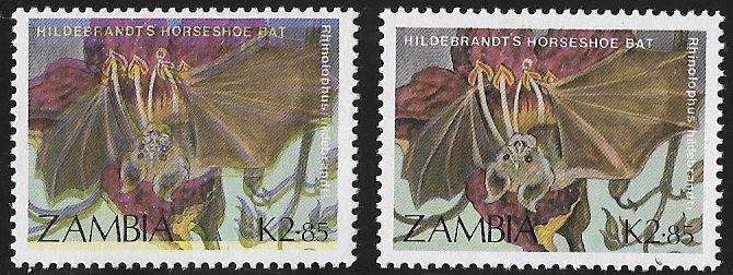 Zambia variety K2.85 colour shift plus normal stamp.