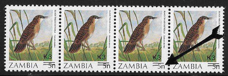 Zambia variety K3 overprint variety short bar.