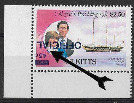 St Kitts variety inverted overprint.