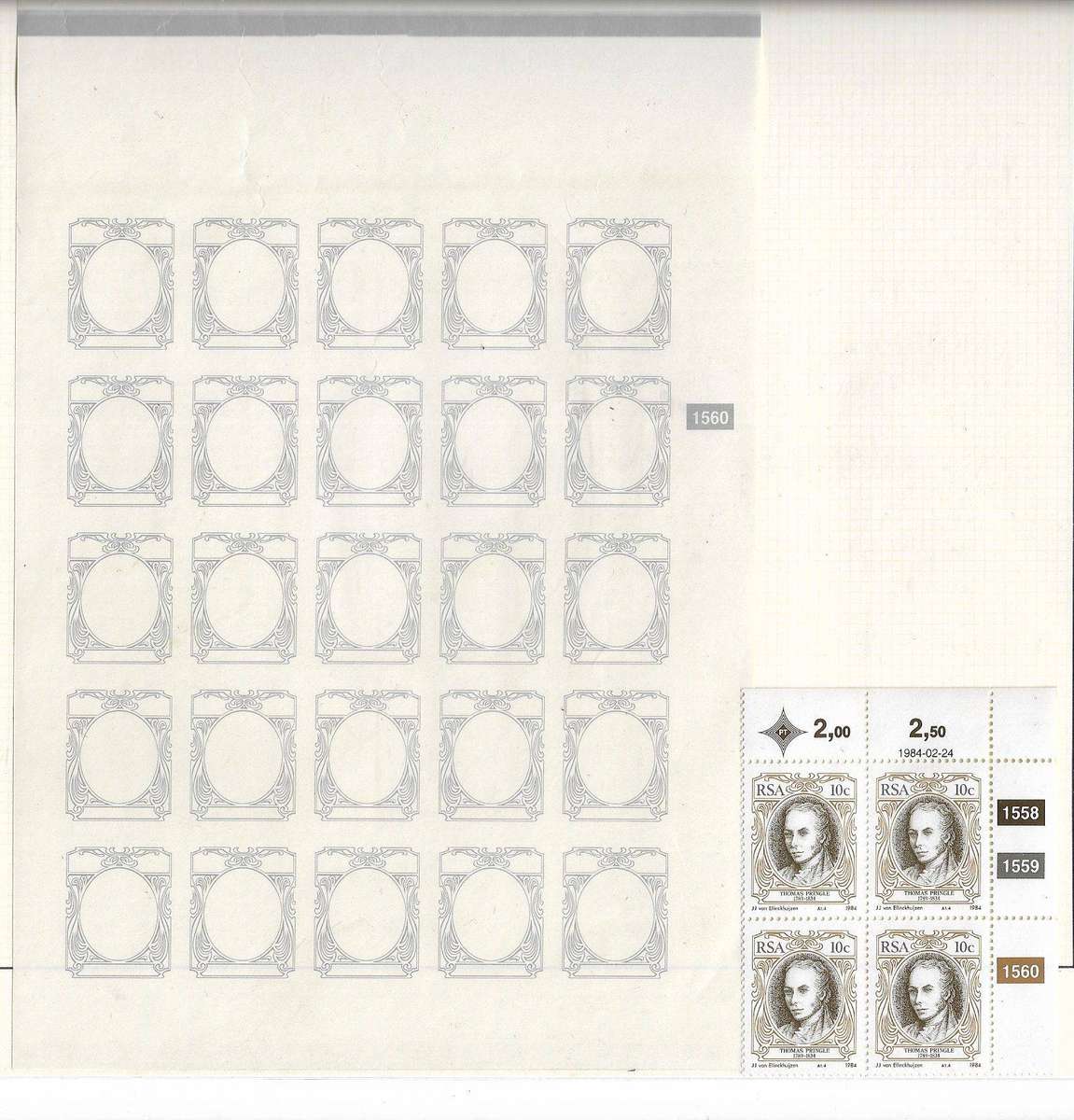 South Africa variety imperforated block of (x25) showing frame portion of 1984 issue 10c value.