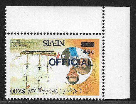 Nevis variety inverted overprint 45c Royal Wedding.