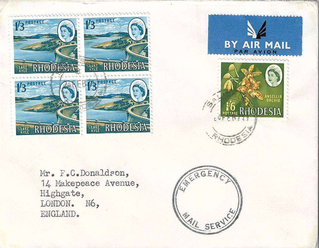 Rhodesia 1971 Emergency Mail Service to England.