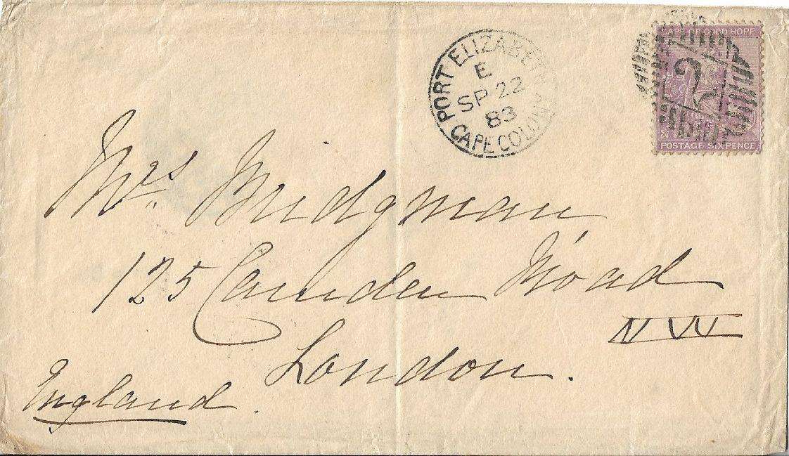 Cape of Good Hope Port Elizabeth cover 1883 to London.
