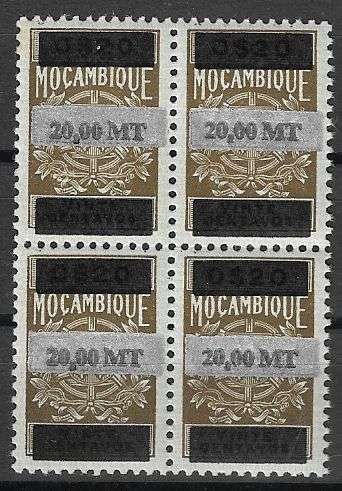 Mozambique mint revenue block of (x4) overprint 20,00 MT.