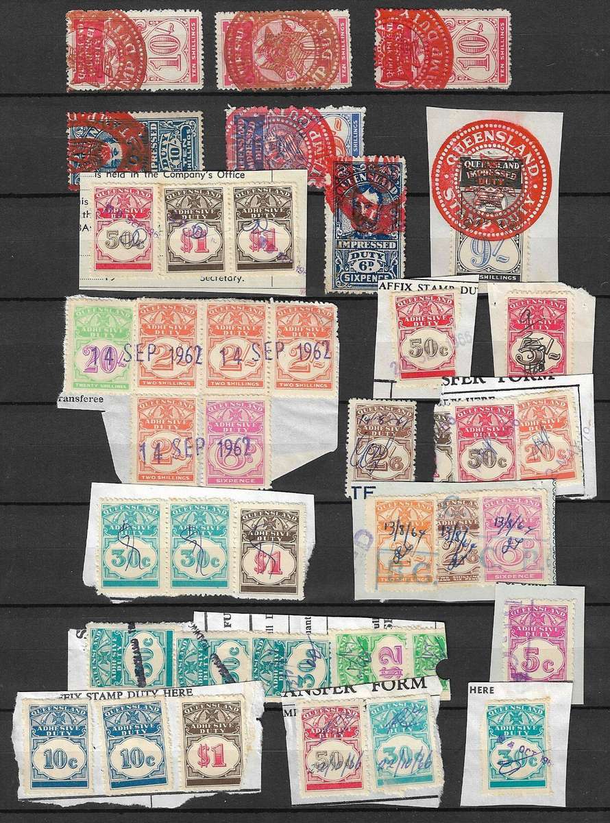 Queensland revenue stamps (x38) used values to 20s.