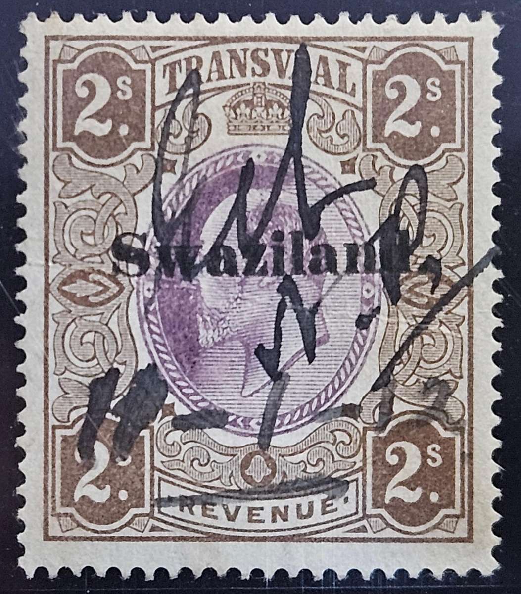 Transvaal Edward vii 2s revenue stamp overprinted Swaziland, fine used listed as Barefoot 30. (HA52)