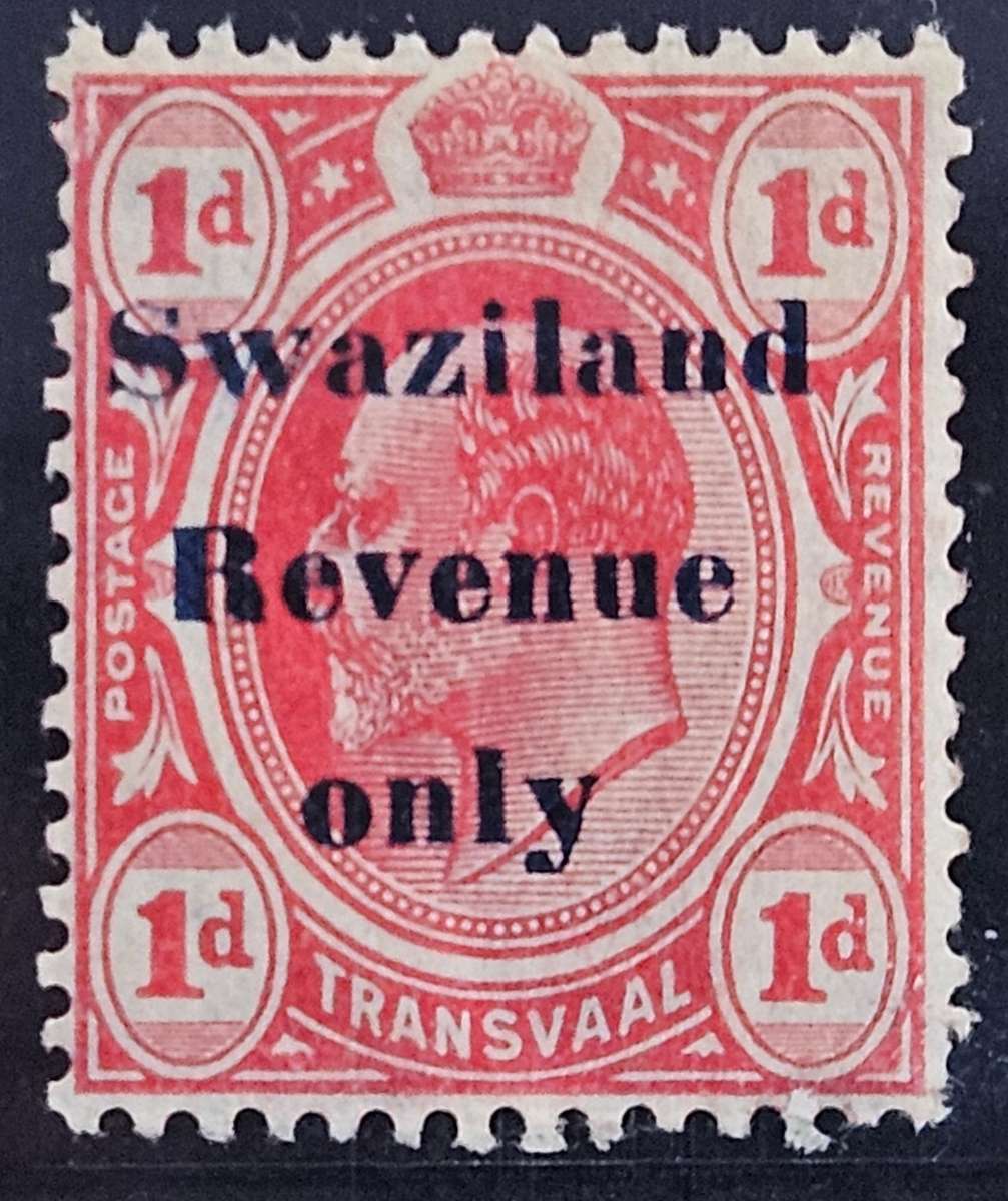 Transvaal Edward vii 1d postal stamp overprinted SWAZILAND REVENUE ONLY, mint * Barefoot 38