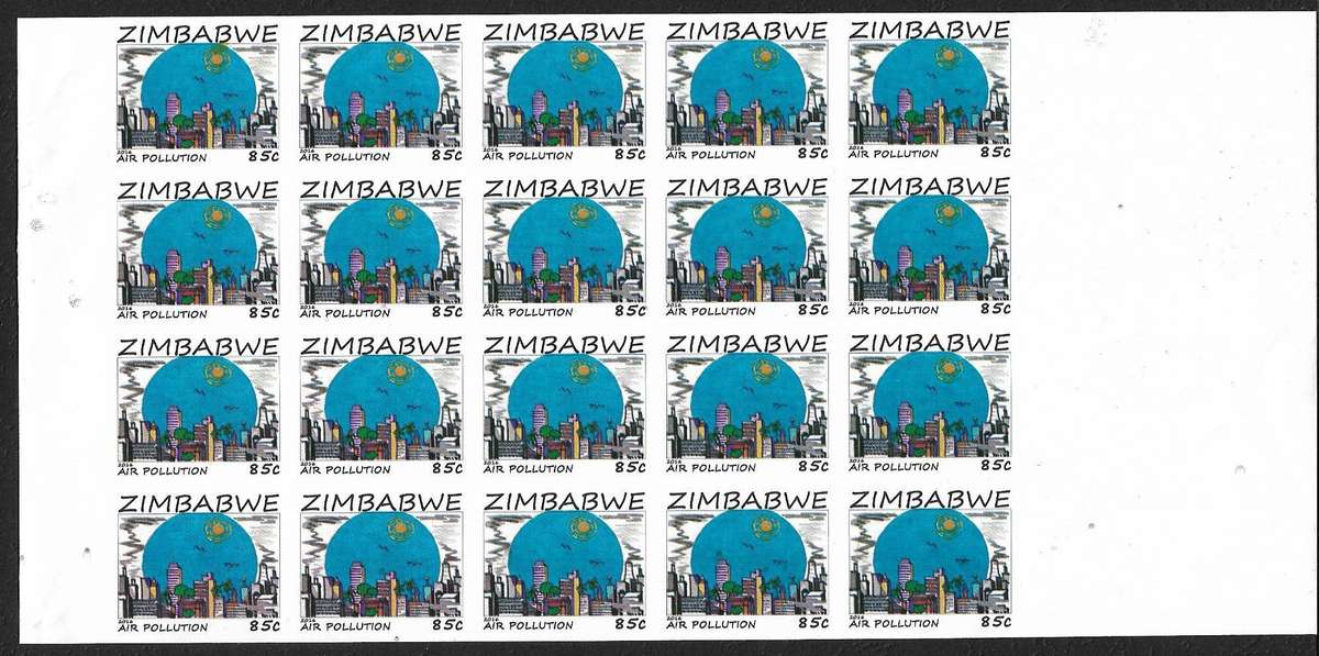 Zimbabwe variety 2016 imperforated marginal block of (x20) Air Pollution.