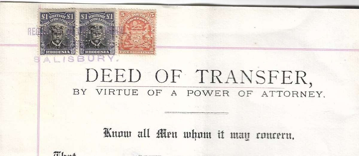 British South Africa Company 1920 Deed of Transfer of note (x2) £1 Admiral issues perfined (14.6.20)