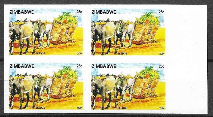 Zimbabwe variety 25c imperforated block of (x4).