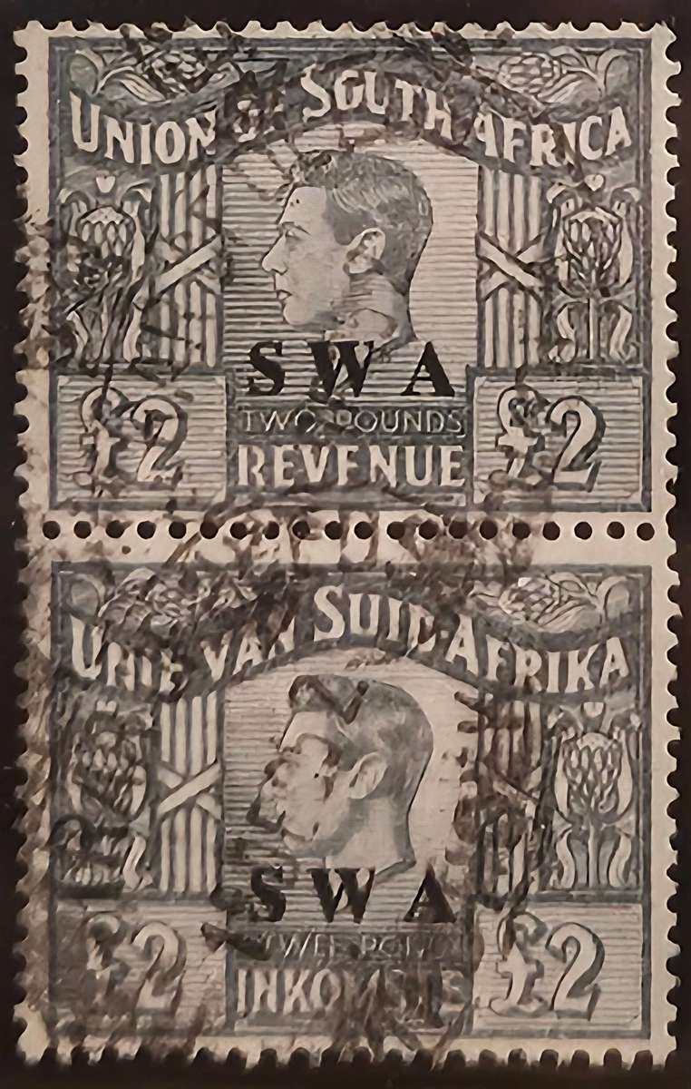 South West Africa George vi £2 South Africa revenue stamp 1947 issue overprinted SWA