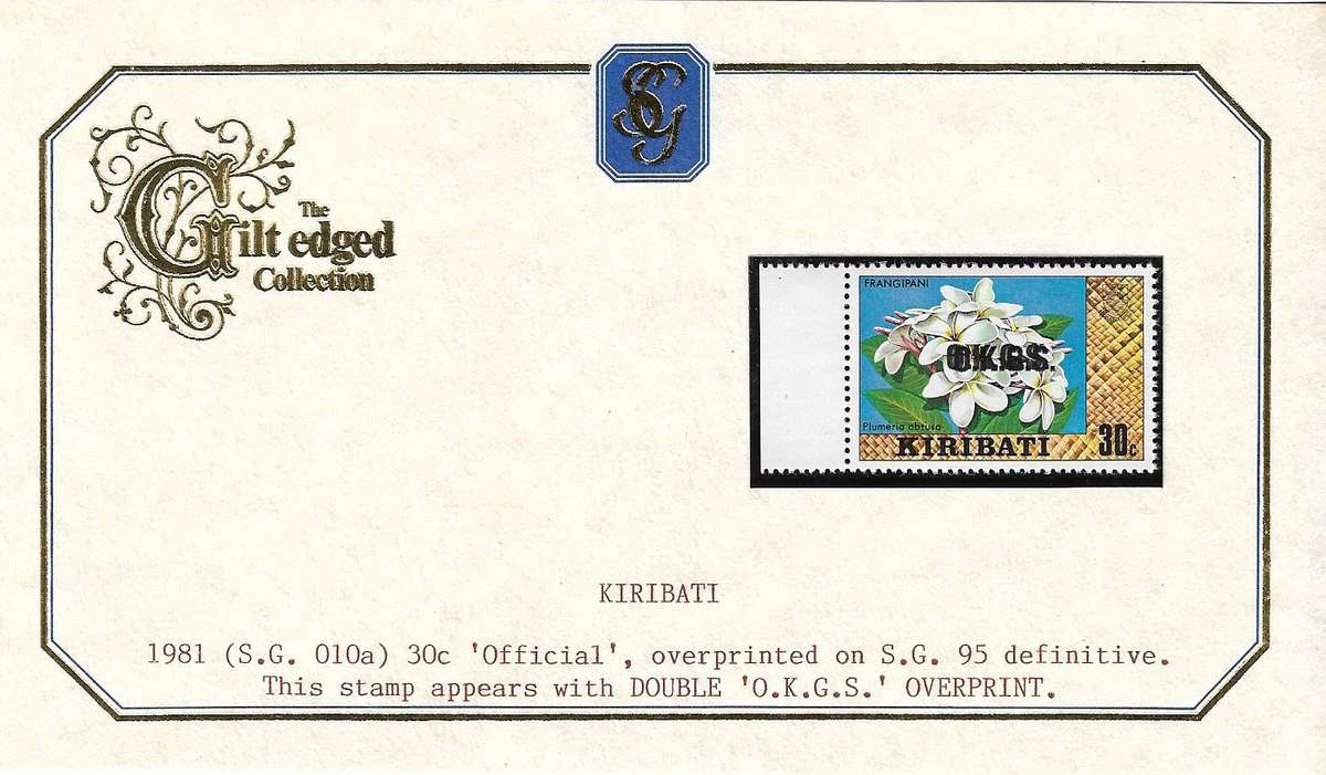 Kiribati variety 1981 30c Official overprint double. SG010a.
