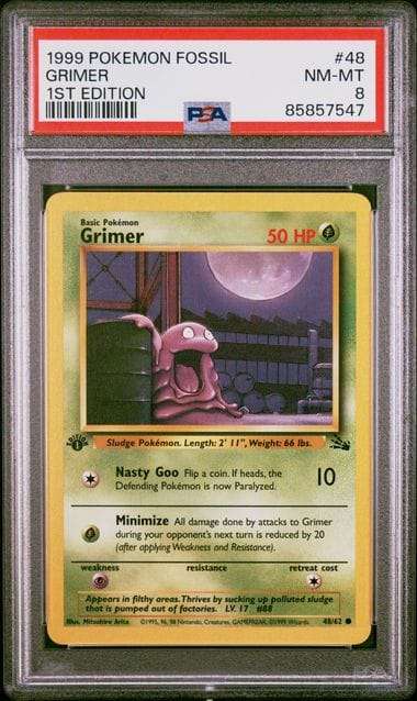 Pokemon Trading Cards Graded : Fossil 1st Edition Common: Grimer 48/62 PSA 8