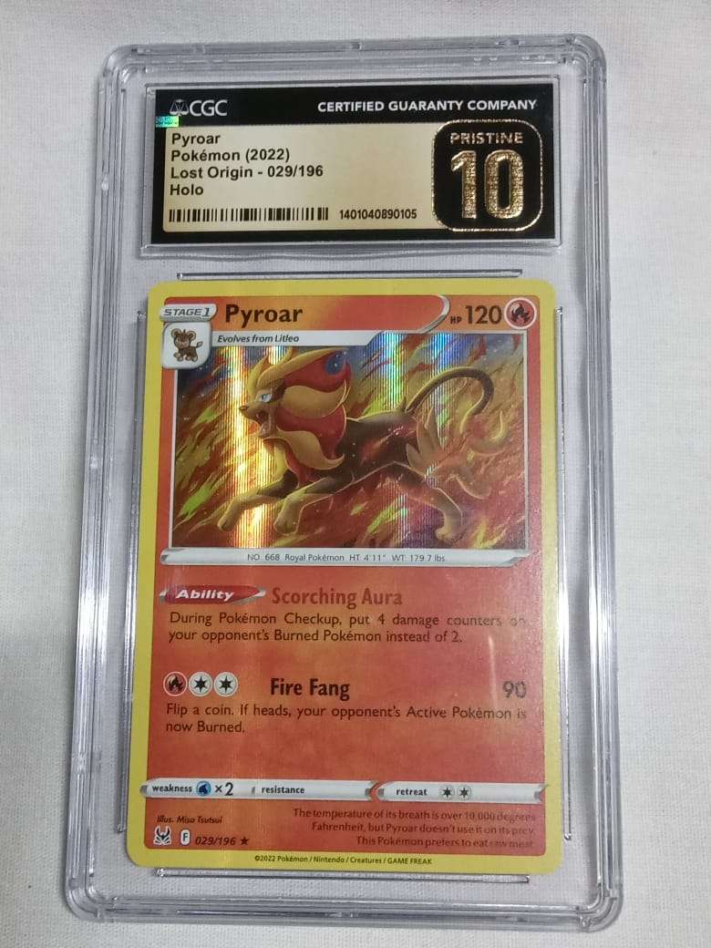 Pokemon Trading Cards Graded CGC 10 PRISTINE 2022 Pyroar 029/196 Holo Rare Lost Origin