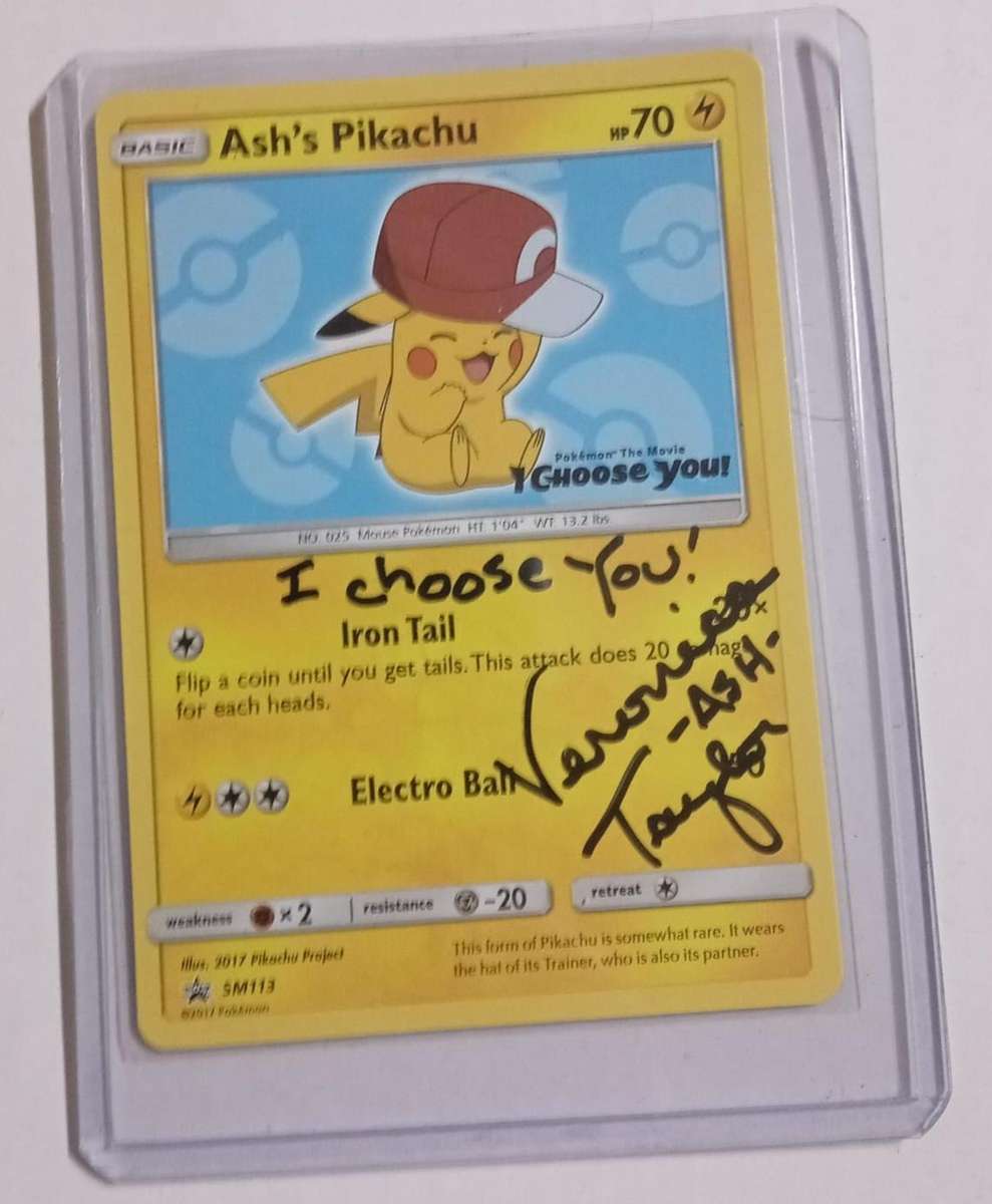 Pokemon Trading Card Ash's Pikachu SM113 Promo Near Mint Veronica Signed
