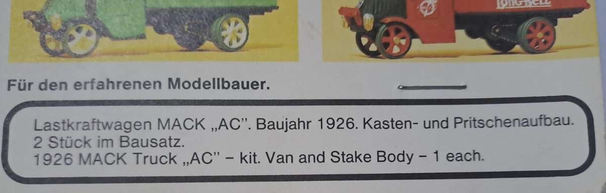 Model Trains/Trucks HO 1 x Preiser 1 x 1926 MACK Van & 1 x Stake Body. Kits