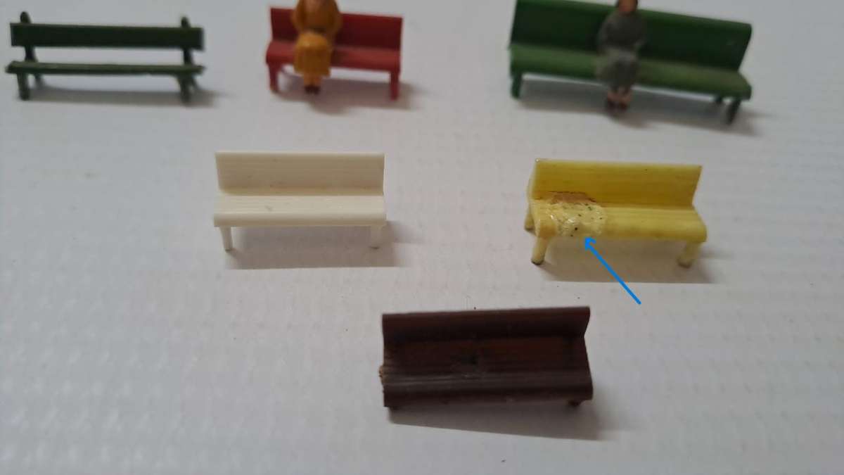 Model Trains 1:87 HO 1 x Bag of 6 Benches and 2 x Figures.